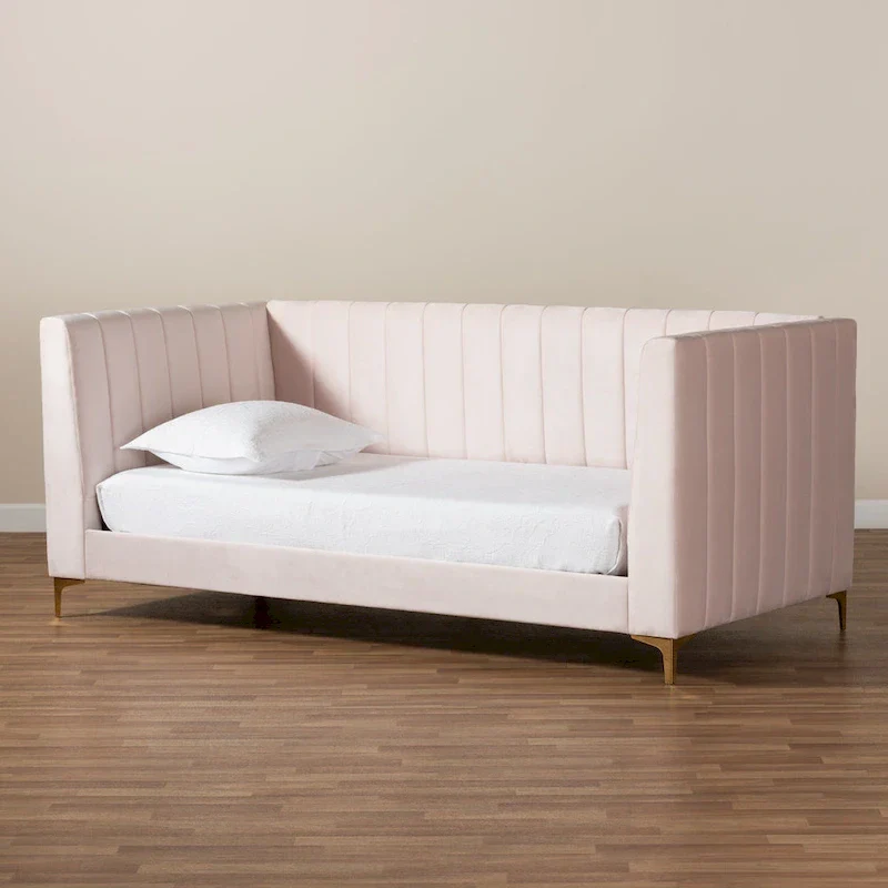 Oksana Light Pink Velvet and Gold Finished Daybed