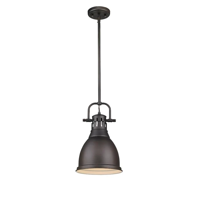 Duncan Small Pendant with Rod in Rubbed Bronze with a Rubbed Bronze