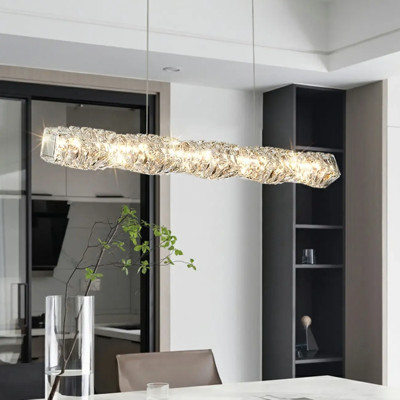 Dimmable LED Twisted Crystal Island Pendant Light for Kitchen