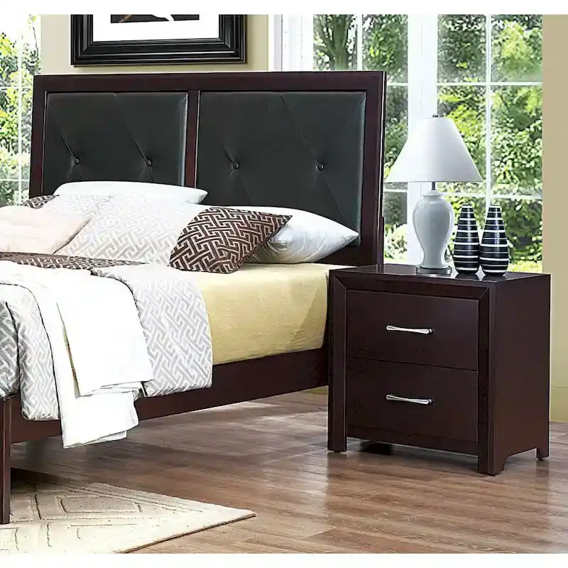 5pc Bedroom Set Espresso Finish Bed Nightstand Dresser Mirror Chest