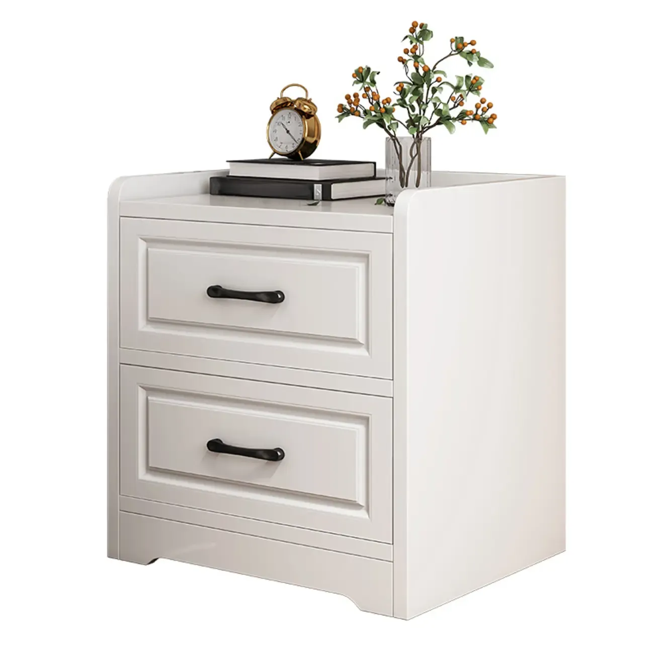 Classic Narrow Wooden White Nightstand with 3 Drawers