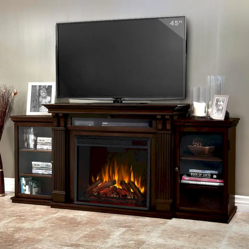 Calie 67  Electric TV Stand Fireplace in Dark Walnut by Real Flame - 67L x 18W x 30.5H