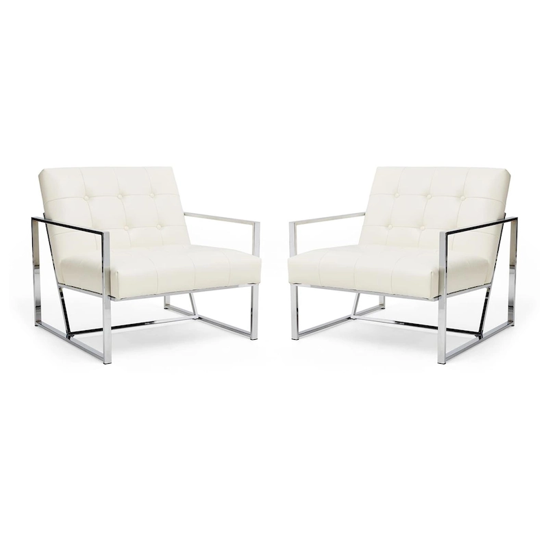 Glitzhome Set of 2 29.25W Mid-Century PU Leather Tufted Accent Chairs