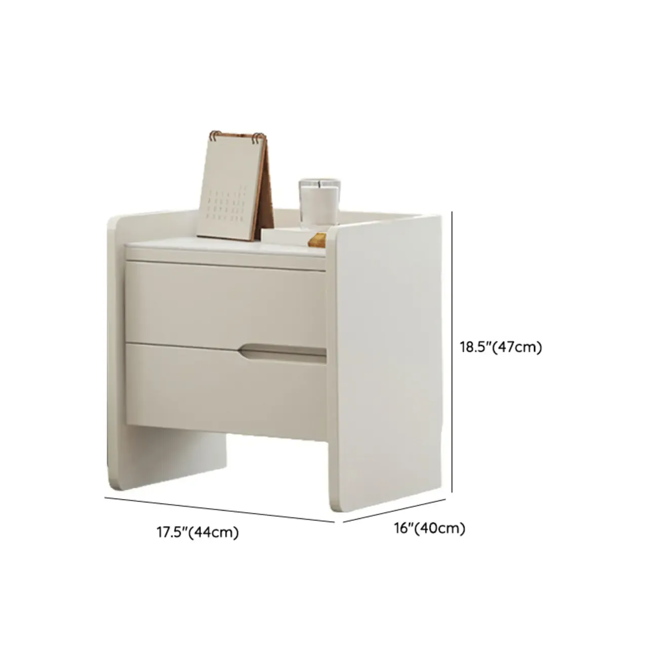 White Rubberwood 2 Drawers Narrow Nightstand with Legs