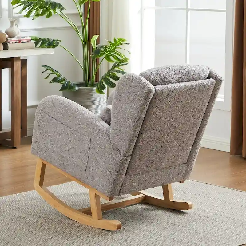 Modern Accent High Backrest Living Room Lounge Arm Rocking Chair, Two Side Pocket