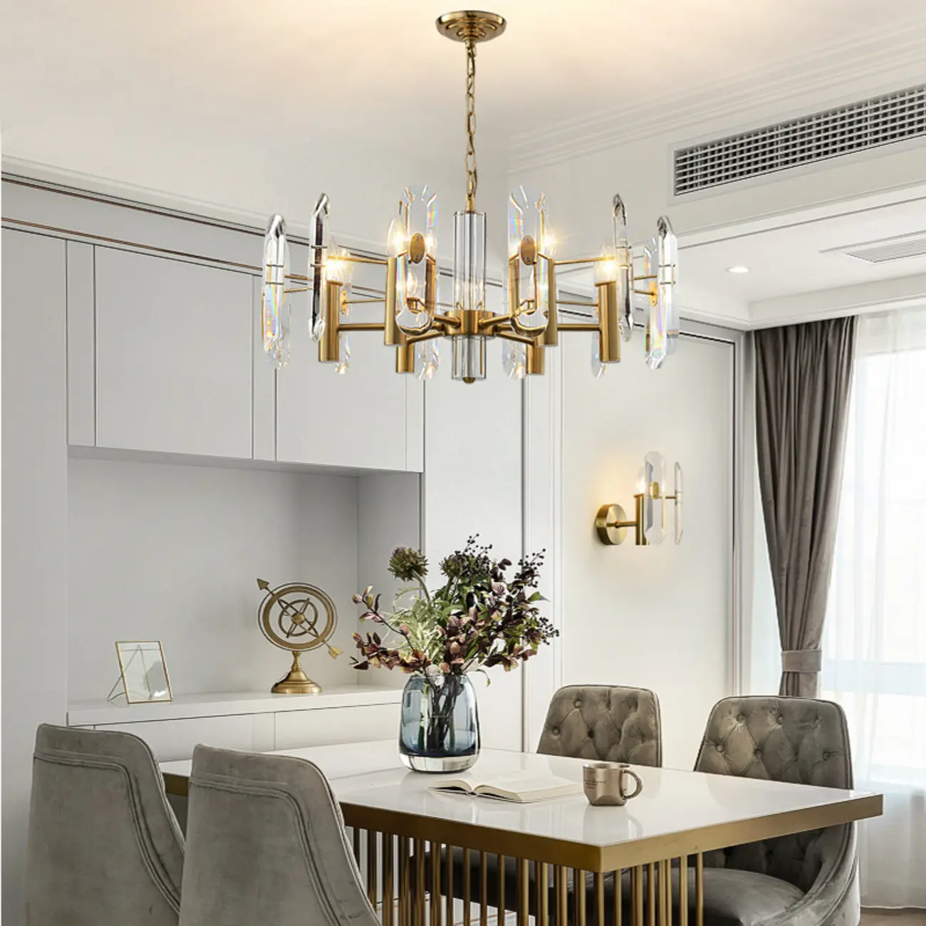 Geometric Gold Metal Clear Crystal Sputnik Chandelier