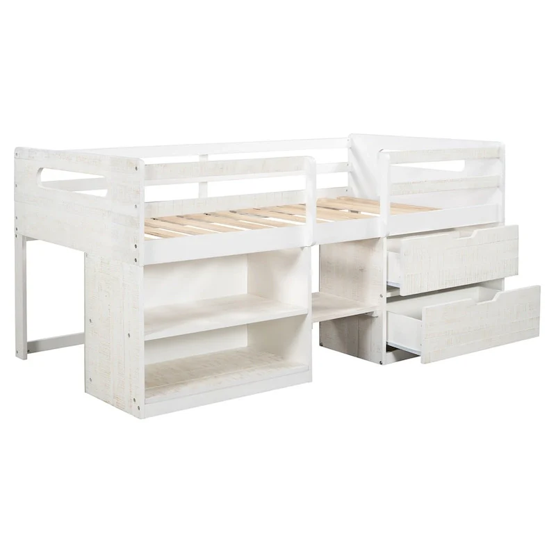 Merax Twin Loft Bed with Two Shelves and Two drawers
