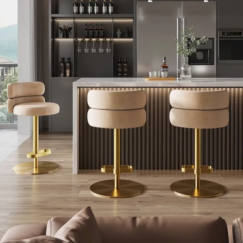 Velvet Counter Bar stool with Height Adjustable and Swivel