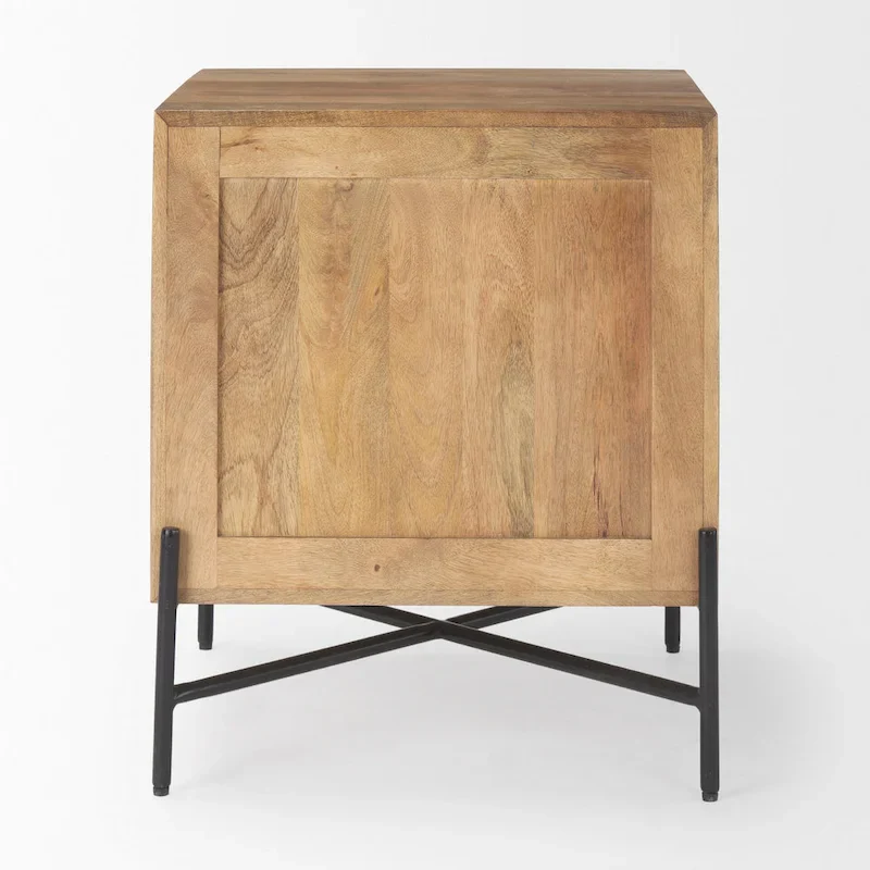 Cairo Light Brown Solid Wood w/ Black Iron Frame & 2 Drawer Accent Table - 22L x 22W x 26H