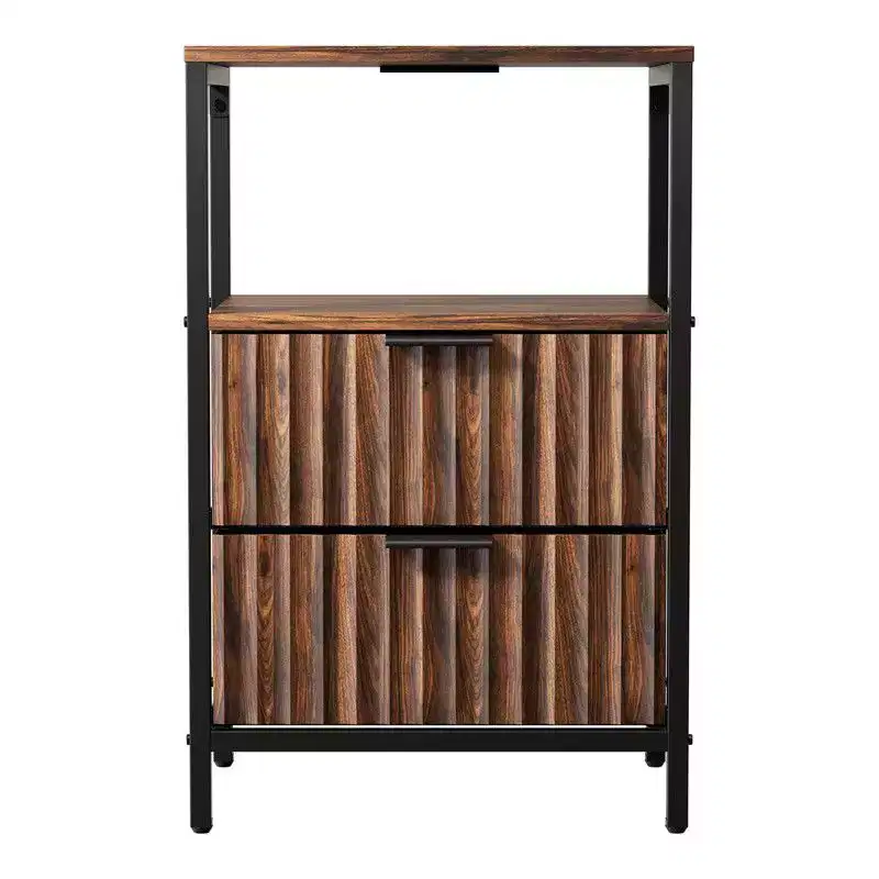 Karl Home 15 Inches Wide Nightstand - 2 Drawers, 1 Shelf, US Power Outlet - set of 2