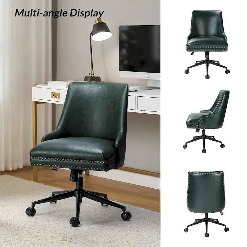 Faux Leather Swivel Office Chair - Mid-Back with Nailhead Trim - 250 lbs Capacity