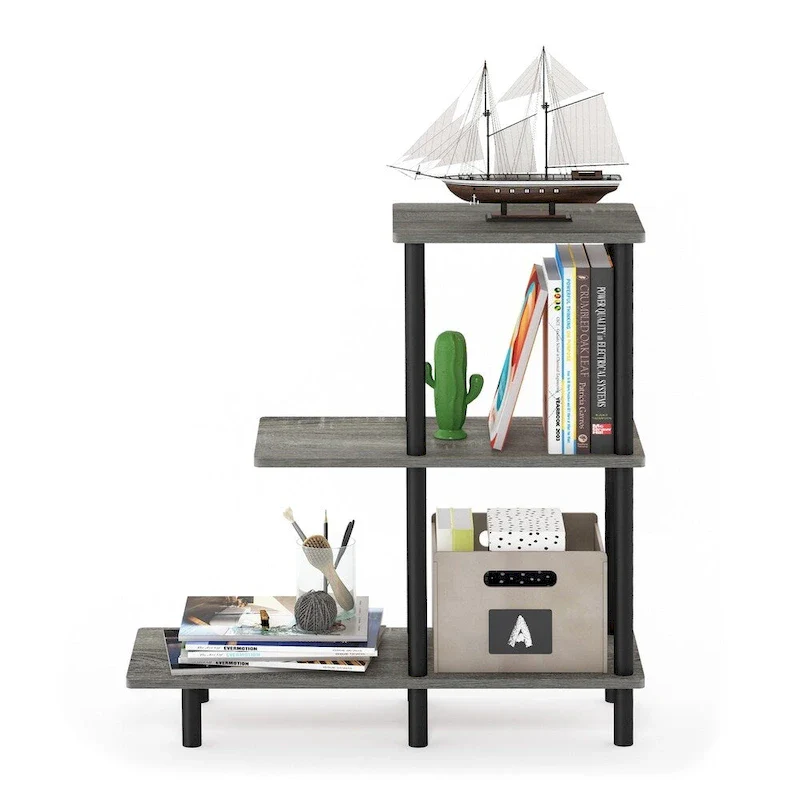 Furinno Turn-N-Tube 3-Tier Sofa Side Table Tall, Espresso/Black