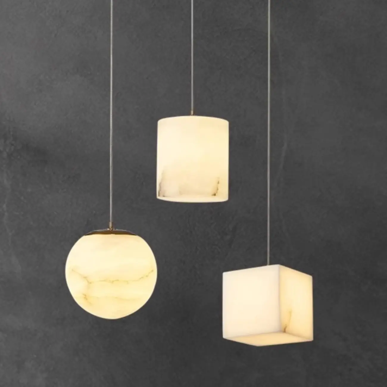 1-Light Gold Stone Square Hanging Pendant Light