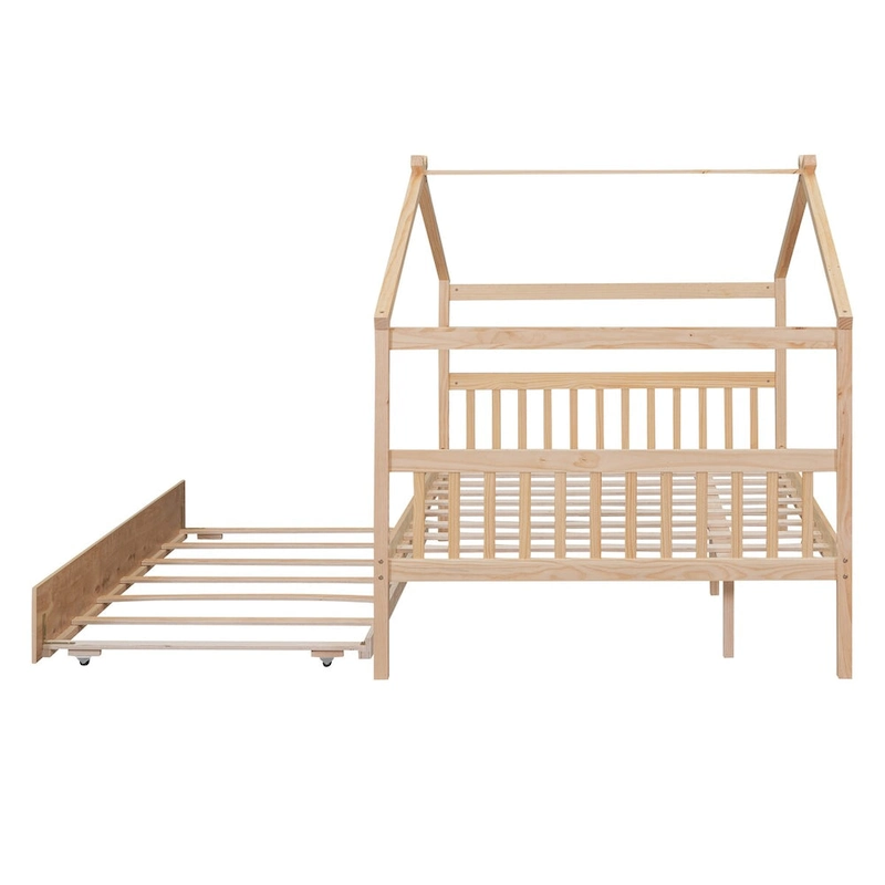 Wooden Full House Day Bed with Trundle