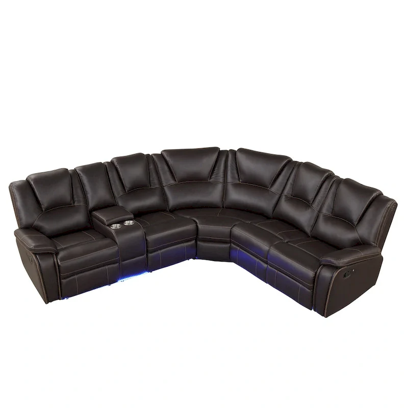 Modern Faux Leather Manual Reclining with Center Console with LED Light Strip,Living Room Furniture Set,PU Symmetrical Couch
