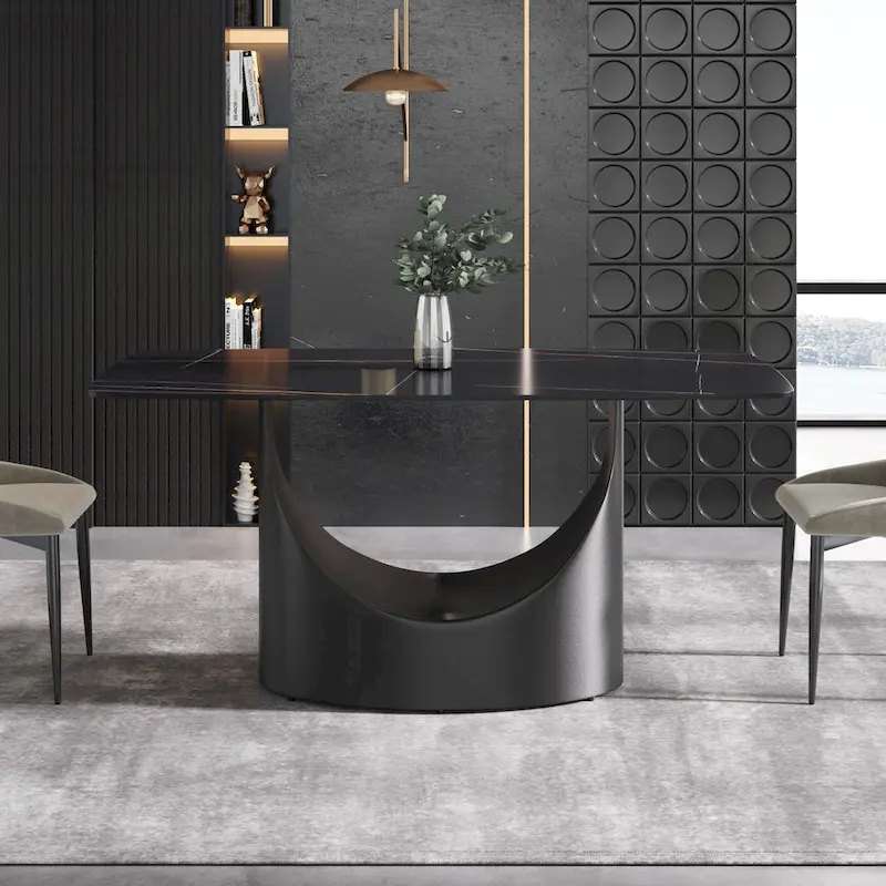 63 Modern Dining TableSintered Stone Tabletop with Black Base