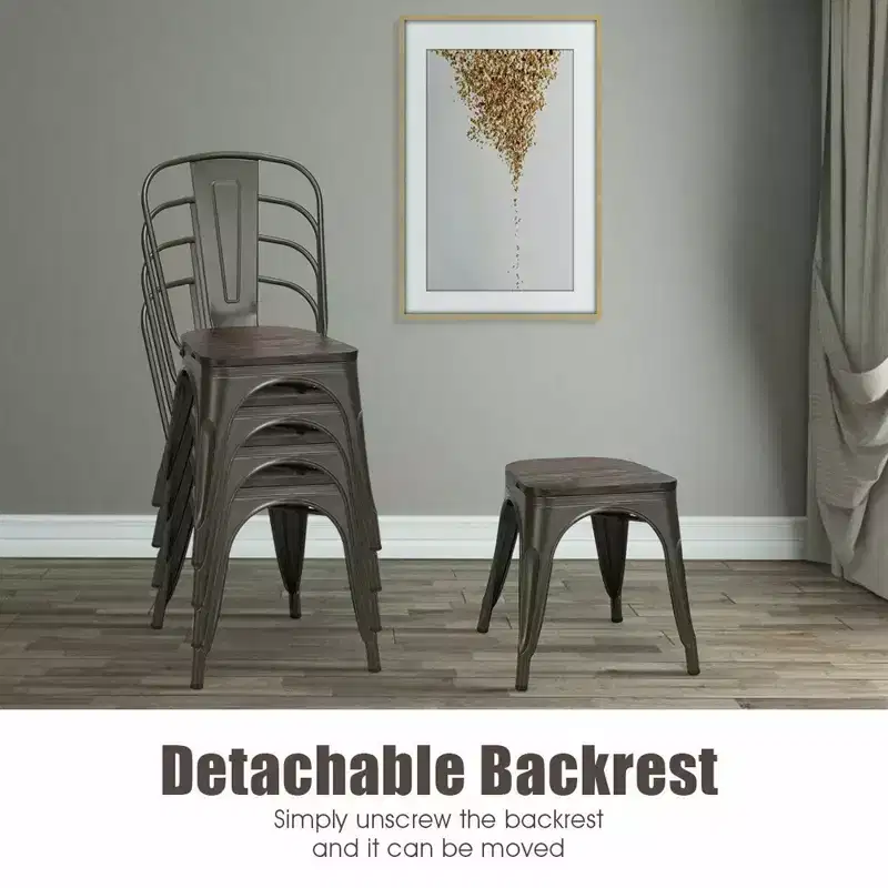 Costway Set of 4 Modern Metal Dining Side Chair Wood Seat Stackable Bistro Cafe