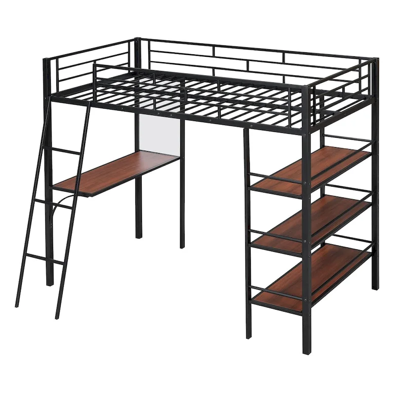 Twin Metal Loft Bed with Built-in Desk