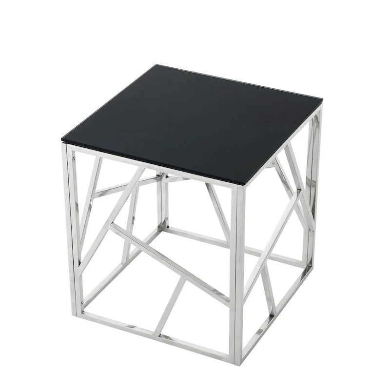 Metal Frame Tempered Glass End Table with Storage Space