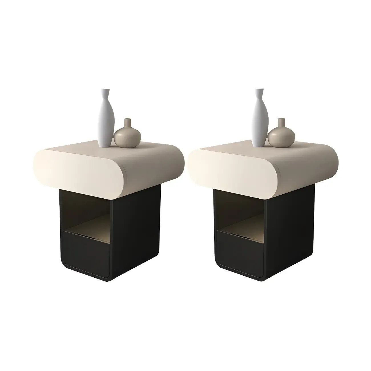 Simple Rectangular Wood Black-White 2 Drawer Nightstand