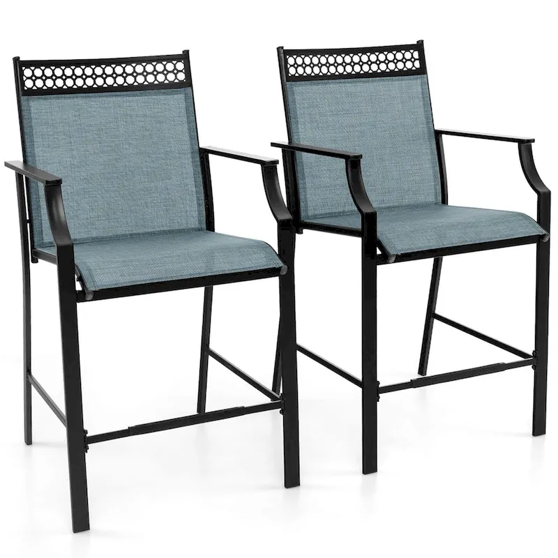 Costway Outdoor Counter Stools Set of 2 with Footrest & Armrests Metal - See Details