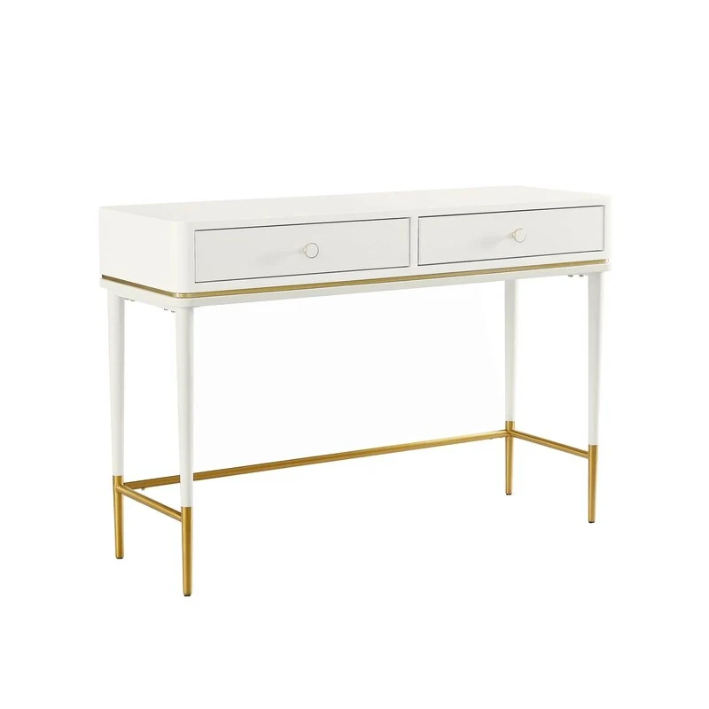Art Deco Two-Drawer Desk with Gold Inlay – Off White / Black, Single