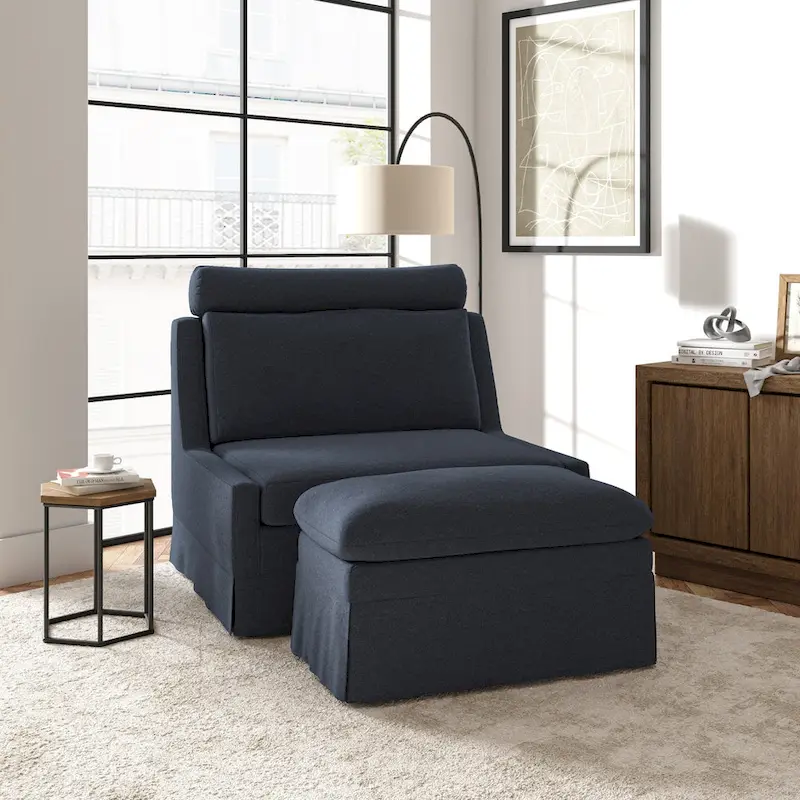 Anne 45 W Modern Slipcovered Chair with Ottoman by HULALA HOME