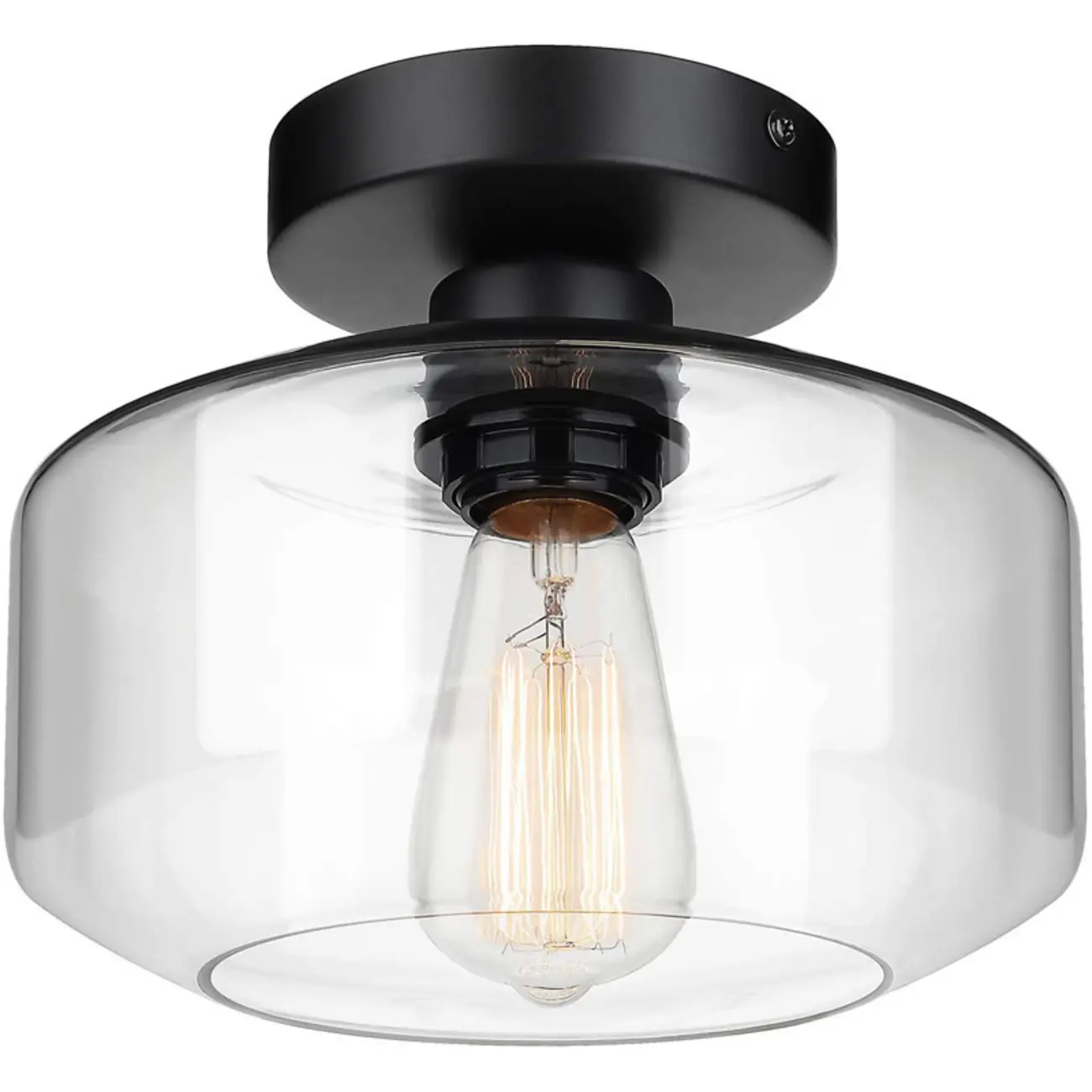 Hallway Industrial Clear Glass Semi Flush Ceiling Light