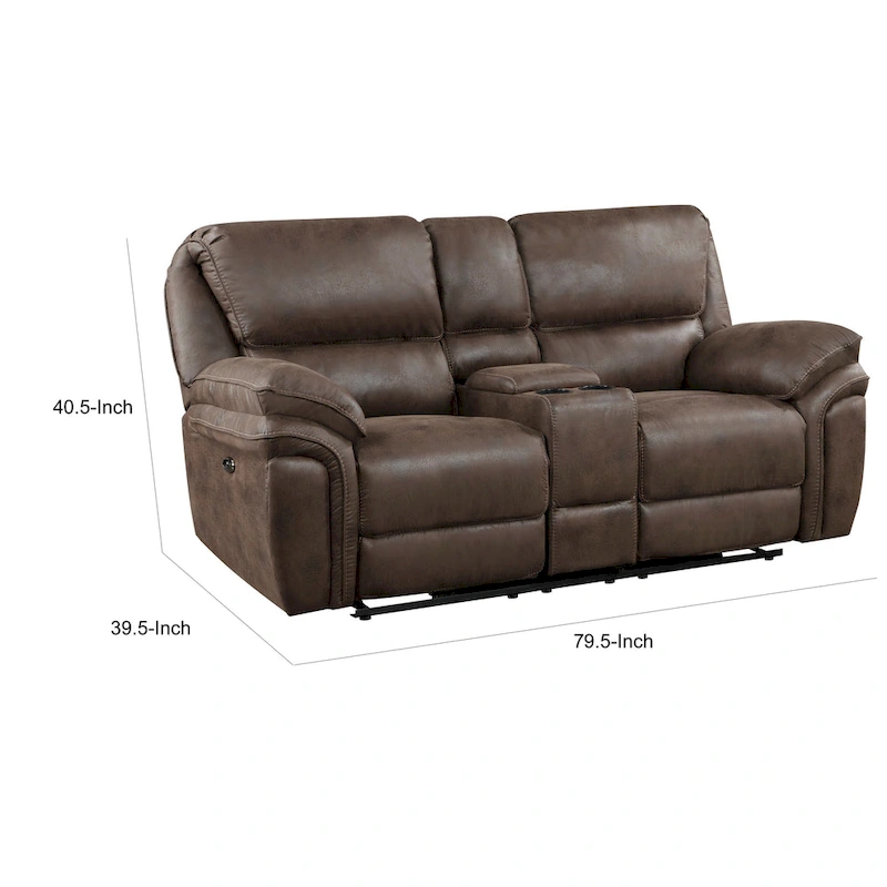 Tony 80 Inch Power Double Recliner Loveseat, Console Cupholders, USB, Brown