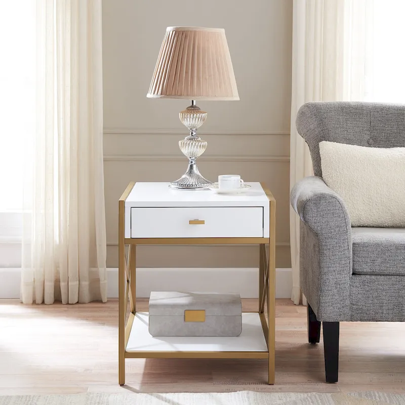 Leick Home Claudette Mixed Metal and Wood Drawer End Table