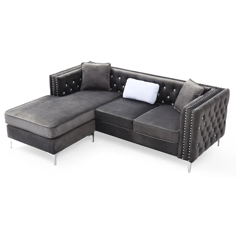 Paige Velvet Tufted Sofa with Chaise
