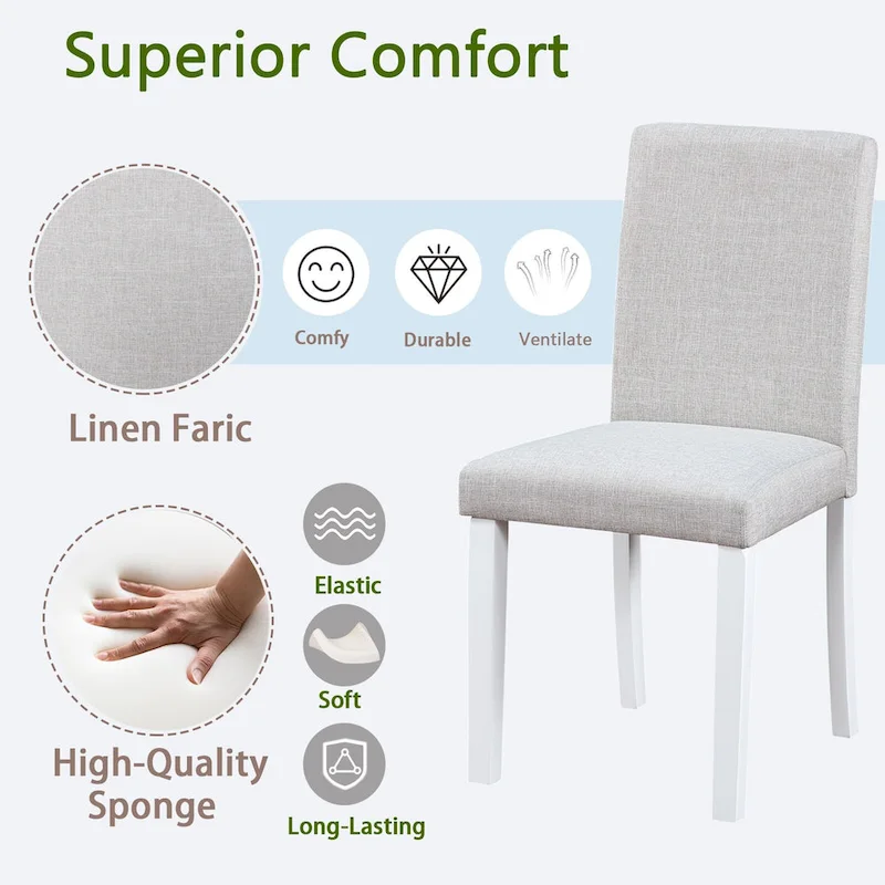 Dining Chairs Set of 2, Modern Kitchen & Dining Room Chairs, Upholstered Linen Cushion Seat and Rubber Wood Legs