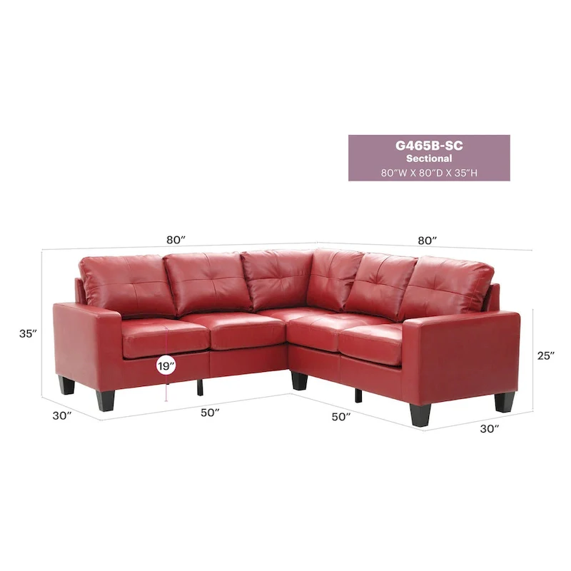 Newbury 82 in. W 2-piece Faux Leather L Shape Sectional Sofa - 32 L x 82 W x 35 H