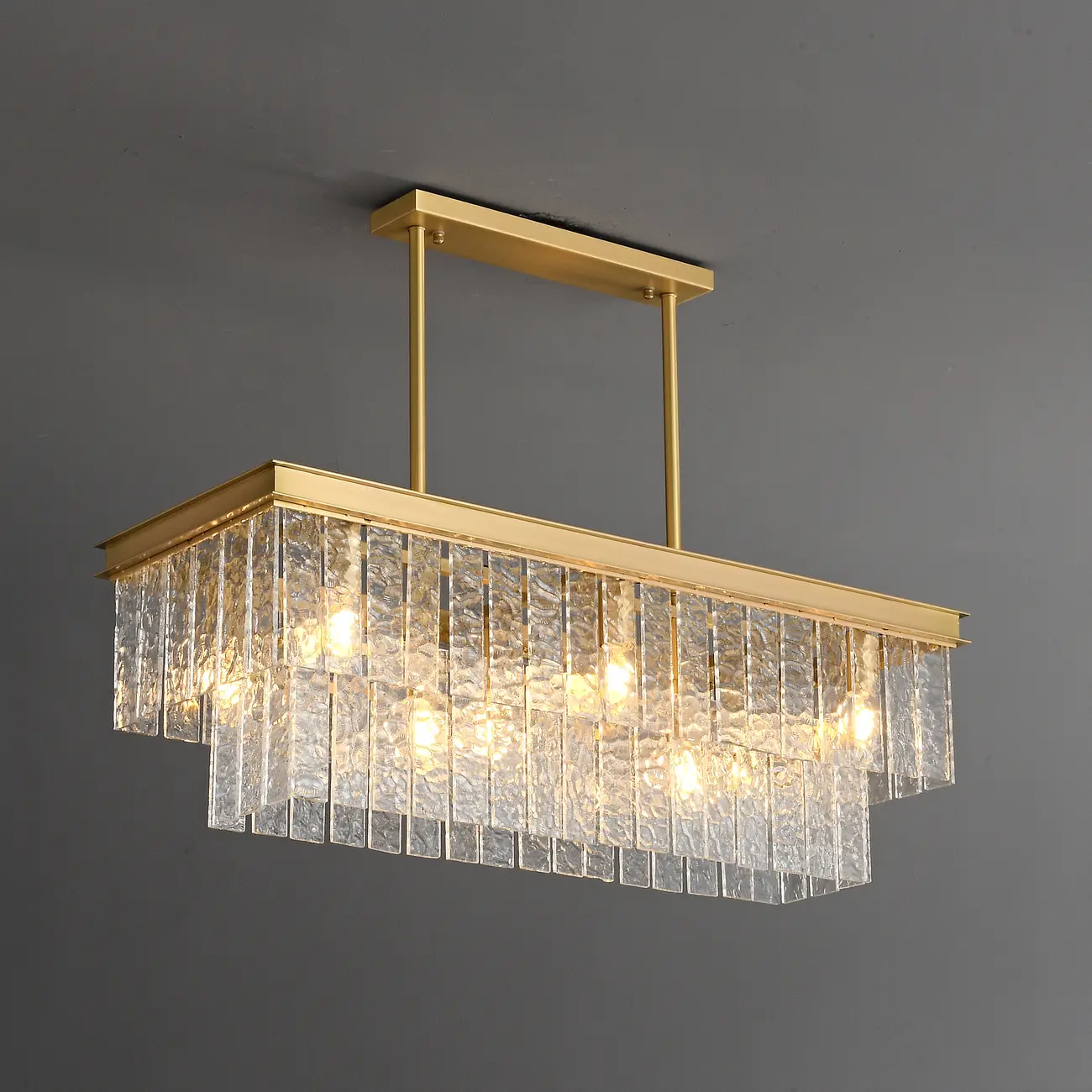 Modern Luxury Brass Glass Rectangular  2-Tier Island Lights-HomeyFad