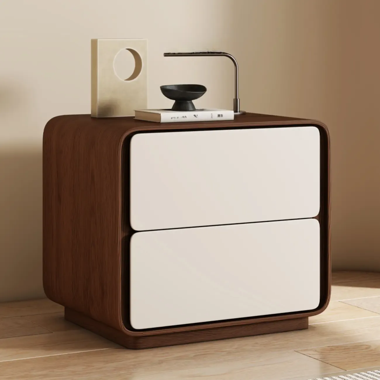 Modern Faux Leather Wood Top 2 Drawers Nightstand