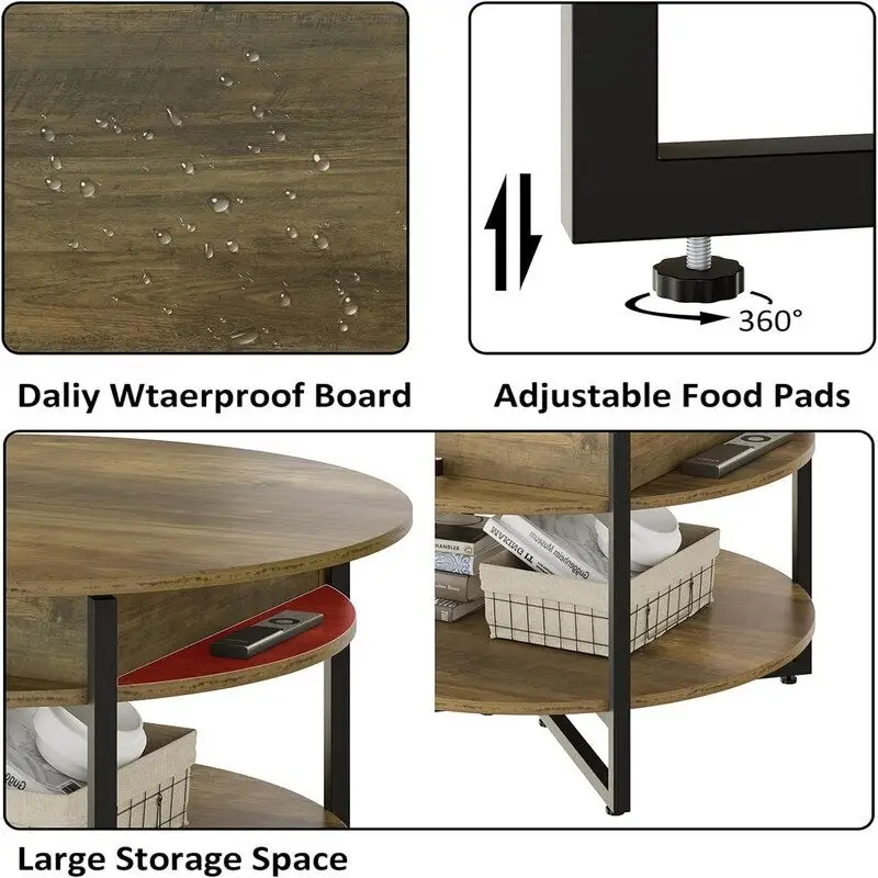 Wood Lift Top Circular Coffee Table - 31.5D x 31.5W x 17.35H
