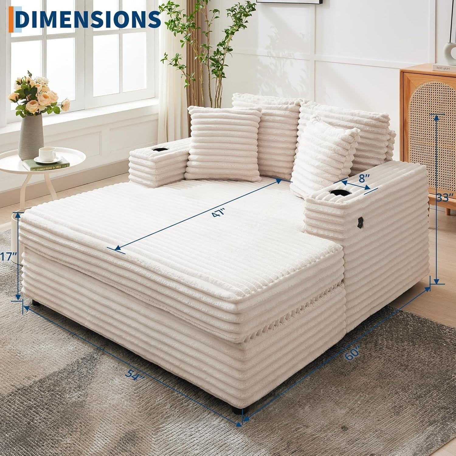 54'' Upholstered Sofa Bed with Pillows and Arms Indoor Oversized Coffee Chair Comfortable Corduroy Sleeper Sofa