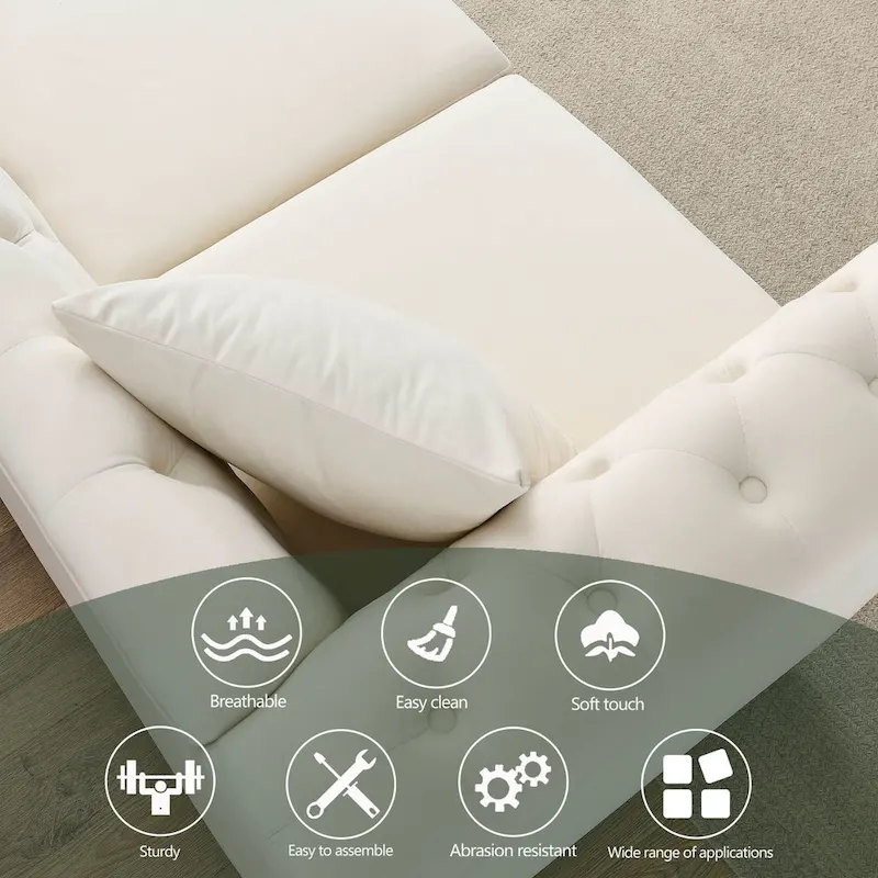 Beige Velvet Chesterfield 3 Seater Sofa with Rolled Arms, Nailhead Trim, 2 Pillows