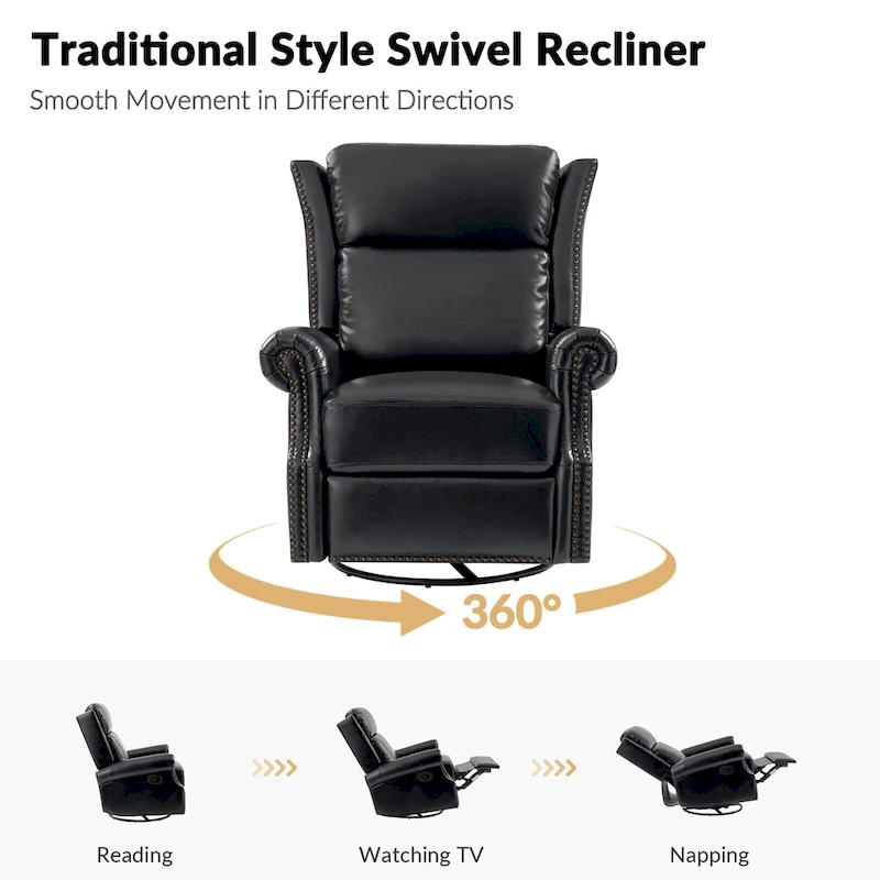 Viviana Traditional Genuine Leather Manual Swivel Glider Recliner by HULALA HOME