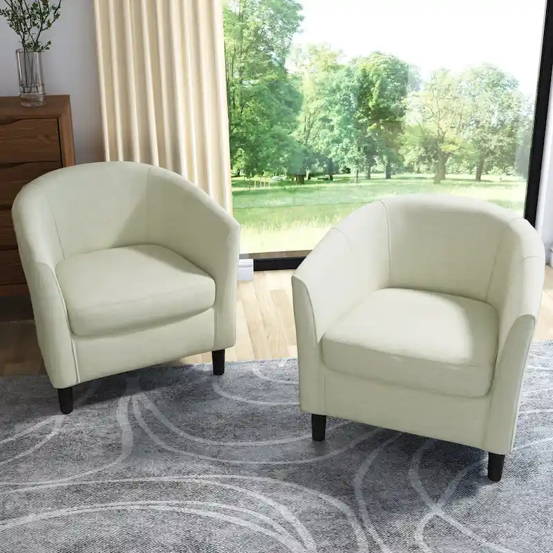 Set of 2 Upholstered Modern Barrel Accent Chair Wood Legs
