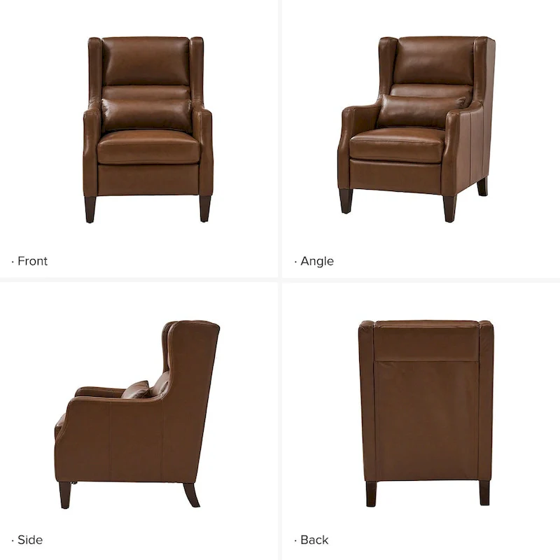 Genuine Leather Wingback Armchair with Lumbar Pillow