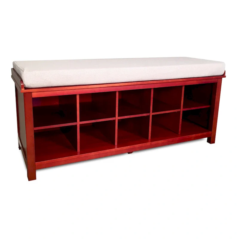 John Louis Home Solid Wood Shoe Storage Bench Red Mahogany