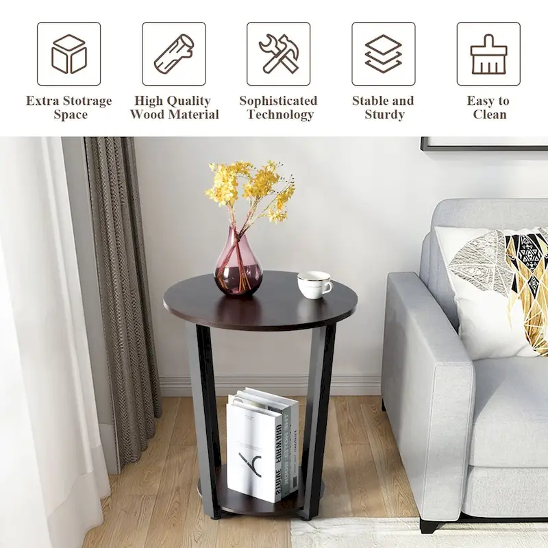 Costway Set of 2 Industrial End Table Sofa Side Table Nightstand Shelf