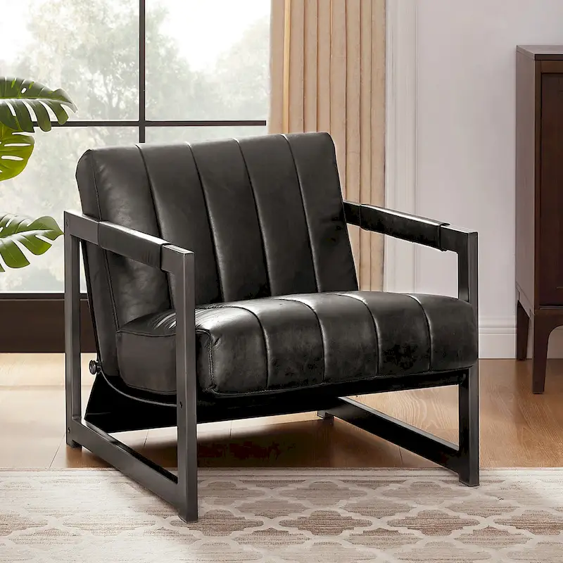 Art Leon Genuine Leather Lounge Accent Arm Chair