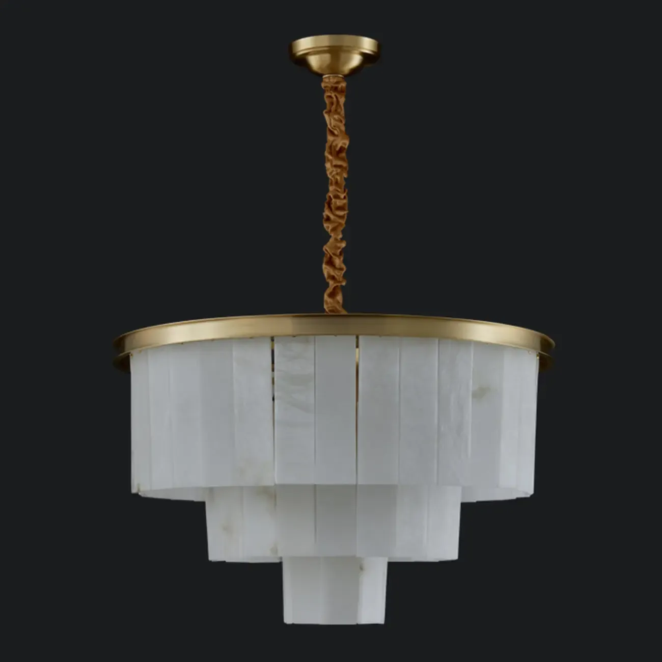 Classic Gold Tiered Circular Alabaster Chandelier