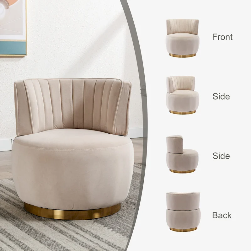 HOMEFUN Velvet Upholstered 360 Degree Swivel Armless Round Barrel Chairs