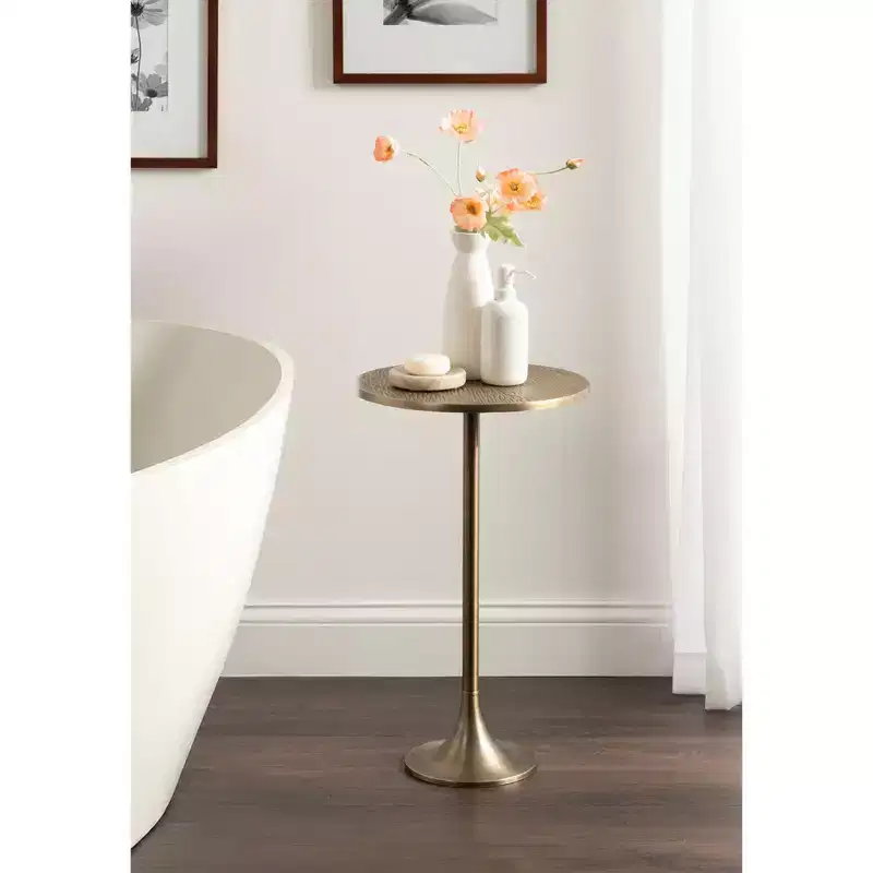 Black & Gold Round Metal Accent Side Table, 1-Person