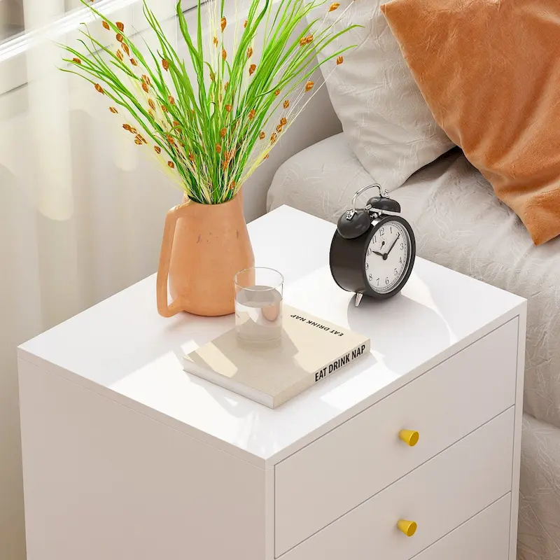 White Nightstands Bedside Table End Table Gold Metal Legs1 Pcs