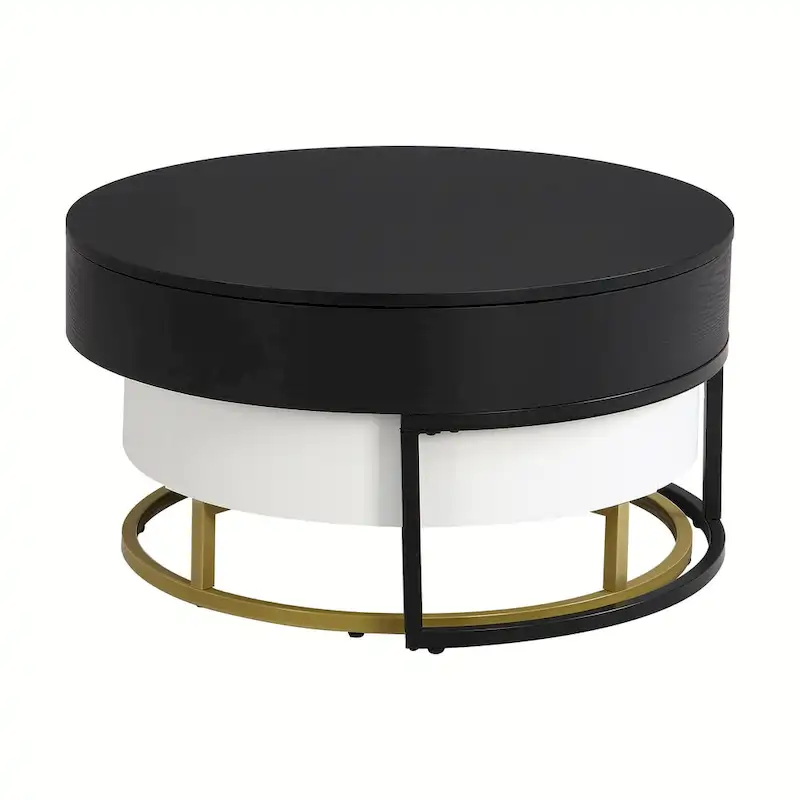 Modern Round Lift-top Nesting Coffee Tables with 2 Drawers