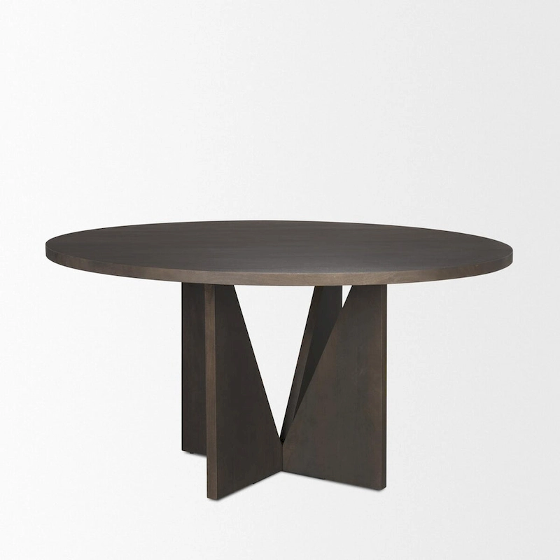Tarro 60 Round Textured Espresso Wood w/ Geometrical Base Dining Table - 60.0L x 60.0W x 30.0H